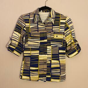 J. McLaughlin Catalina Cloth Blue Patterned Button Down Shirt Women's size XS